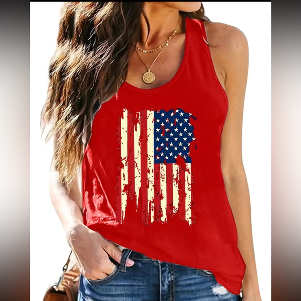 FLAG PRINT CREW NECK TANK NWT